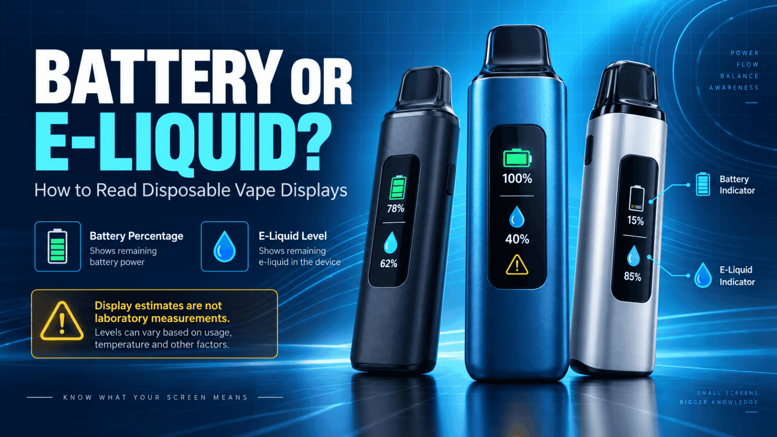 A close-up of a vape device screen displaying battery at 78%, a droplet icon indicating high e-liquid, wattage at 18W, and ECO mode.