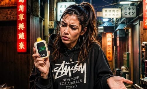 A person holding a button-controlled vape, with their thumb poised over the fire button, suggesting precise control over vapor warmth, flavor, and delivery.