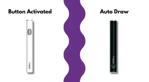 A side-by-side visual comparison of a sleek, buttonless draw-activated vape and a more robust button-controlled vape, highlighting their design differences and primary activation methods.