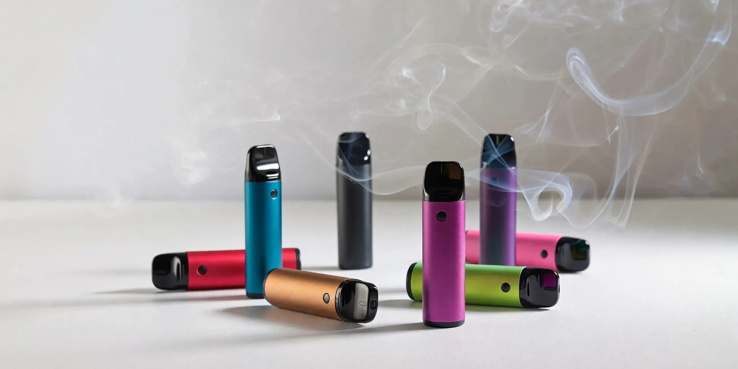 Image showing a comparison of different sizes of disposable vapes: compact, mid-capacity, and high-capacity rechargeable models