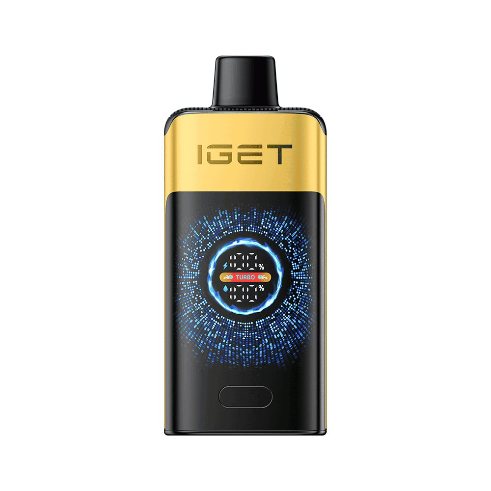 An IGET BAR PRO disposable vape with its elongated bar shape and sturdy exterior, held firmly in a hand, emphasizing its solid construction and grip.