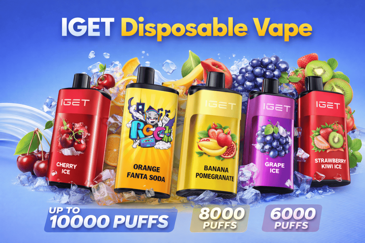 An IGET BAR PRO disposable vape producing a thick, dense cloud of vapor, illustrating its capacity for higher vapor volume and warmer draw.