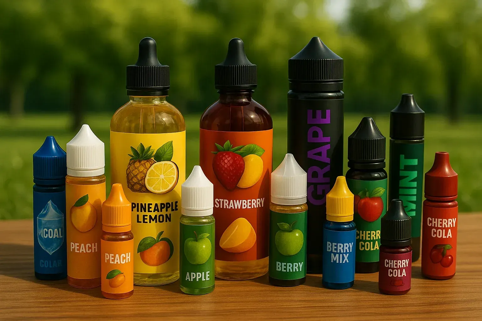 A split image showing two different vape juice bottles, both labeled